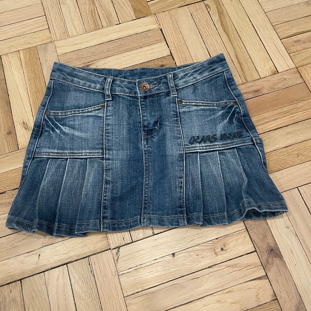 Denim Pleated  Mini Skirt